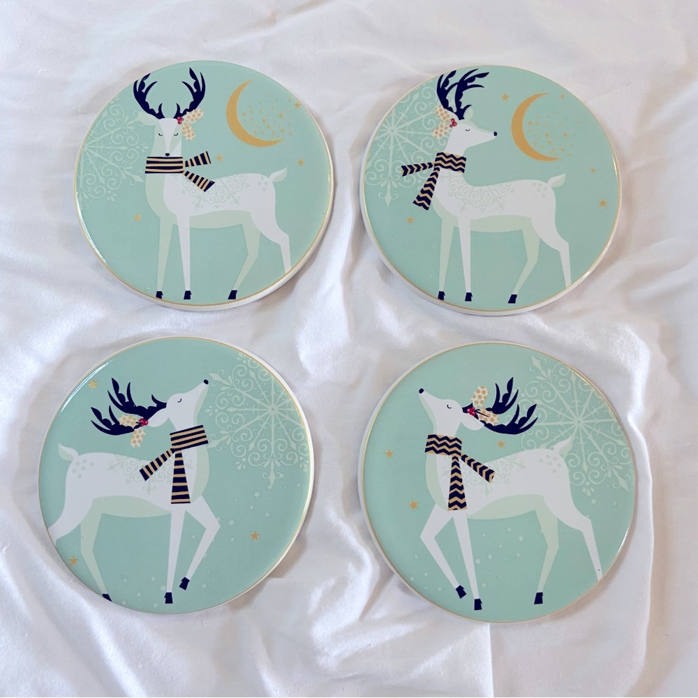 Ceramic Reindeer Coaster Set